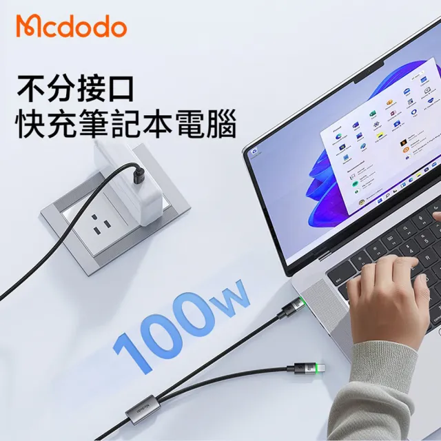 【Mcdodo】Type-C to Type-C/Lightning 二合一快充充電線 手機/平板 安卓蘋果數據傳輸線 1.5m