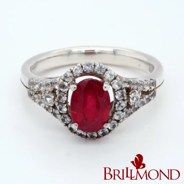 BRILLMOND JEWELRY 1克拉 紅寶 925銀戒 盤鑽款(主石1克拉紅寶)