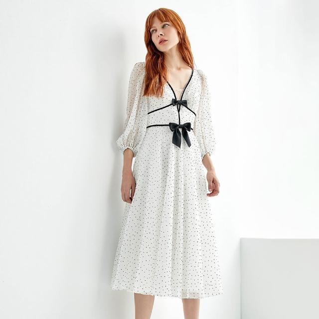 【iROO】立體織點點雪紡禮服