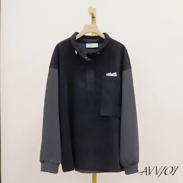 【AVVJOY 艾薇卓爾】燈芯絨拼接衛衣(上衣 長袖 襯衫 女襯衫 襯衫長版 寬鬆襯衫 長袖襯衫 G52327-2025)