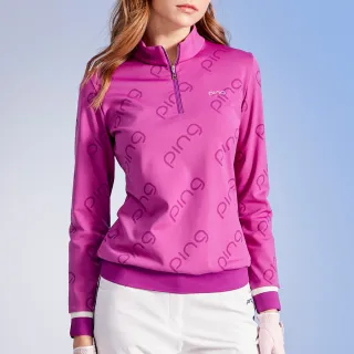 【PING】女款斜體LOGO立領長袖休閒POLO衫-紫(日本素材/GOLF/高爾夫球衫/RA23215-65)