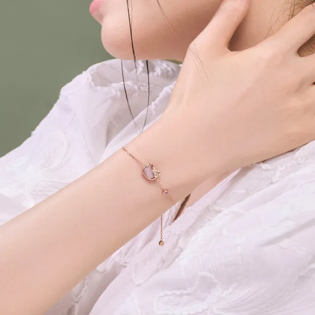 【Just Diamond】鎮金店 18K玫瑰金 三麗鷗 甜粉萌魅-Kitty 鑽石手鍊