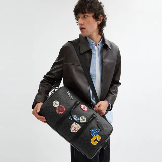 COACH】蔻馳官方直營VENTURER經典Logo貼飾手袋-青銅色硬體/炭
