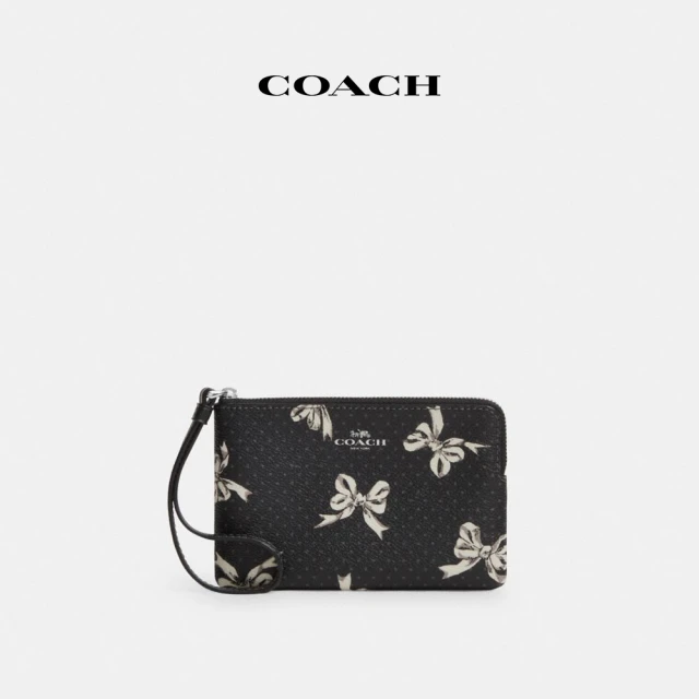 COACH 蔻馳官方直營 蝴蝶結印花角拉鍊腕包-SV/黑色 混合色(CZ441)