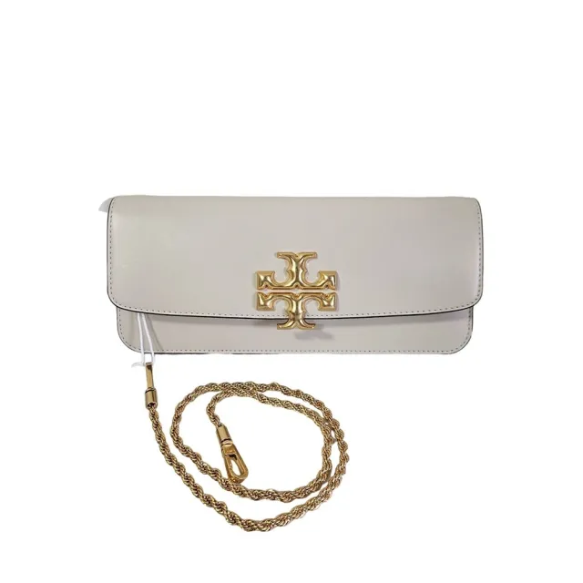 【TORY BURCH】TB Eleanor 雙T LOGO小牛皮手拿斜背包(新奶油色/贈原廠防塵袋紙袋/七夕情人節)