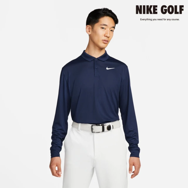 NIKE GOLF 男款 Nike DriFIT Victory 長袖高爾夫翻領T恤(大學海軍藍色/白色)