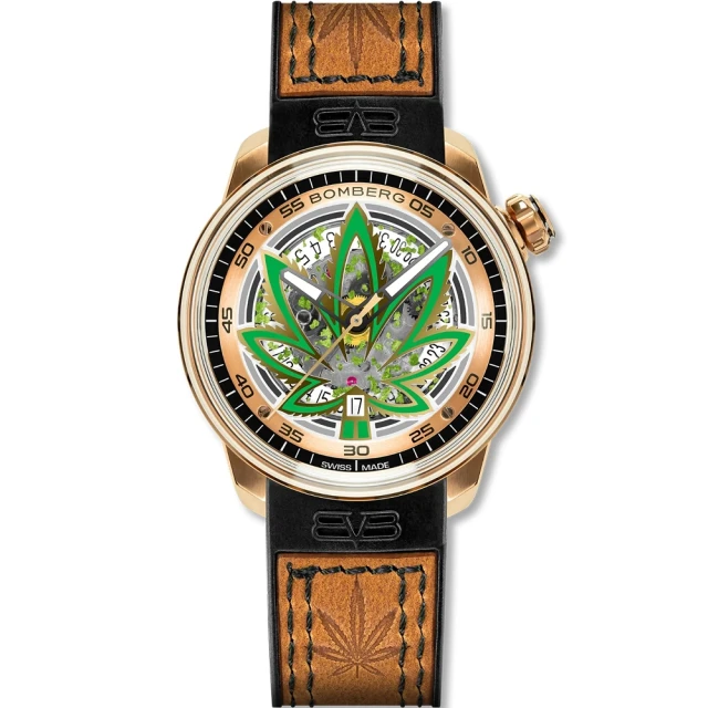 BOMBERG 限量 BB-01 大麻葉圖騰機械錶-玫瑰金x咖啡(CT43APGD.30-3.11)