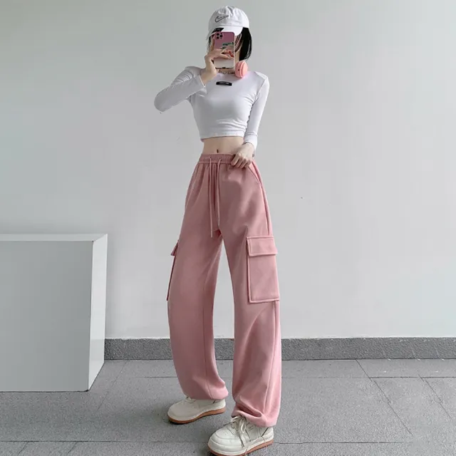 【D.studio】韓版高腰設計感工作褲(寬褲 褲子 長褲 休閒褲 女裝 高腰褲 拖地褲 直筒褲 黑褲 P306)