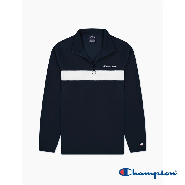 Champion 官方直營-LEGACY 刺繡草寫LOGO拉鍊半開襟立領長袖休閒上衣-男(3色可選)