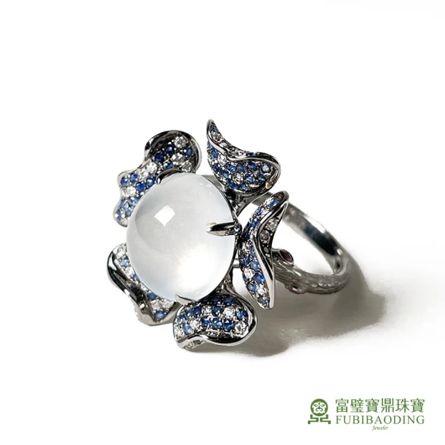 Fubibaoding jeweler 富璧寶鼎珠寶 冰種蛋面鑲藍寶花鑽戒指(天然A貨 冰種翡翠 送禮 國際圍#11)