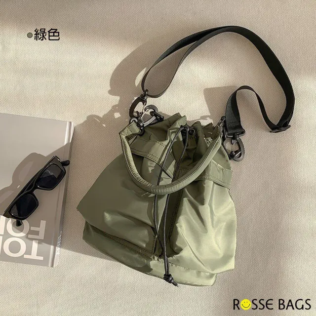 【Rosse Bags】日系輕便抽繩皺褶大容量手提包 肩背包 斜背包(米白色 / 杏色 / 棕色