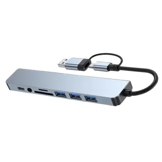 【Bravo-u】八合一 Type-C/USB雙接口 3.5mm/SDTF/USB HUB擴充器