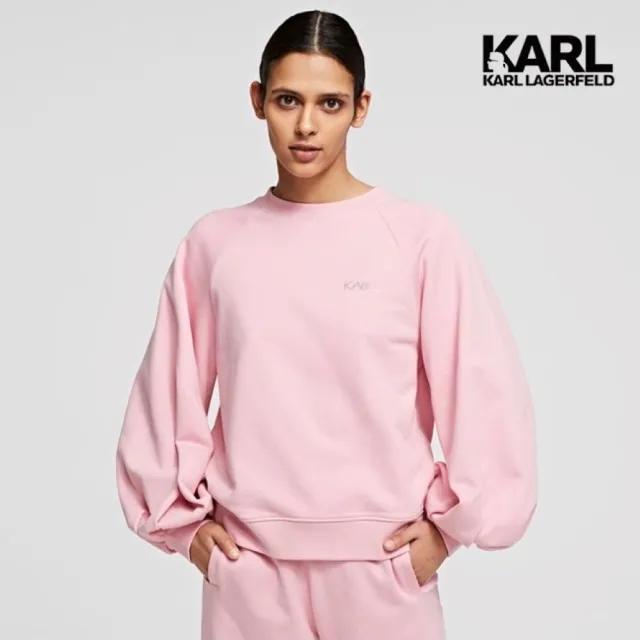 【KARL LAGERFELD 卡爾】晶鑽LOGO PUFF袖運動衫 粉(原廠公司貨)