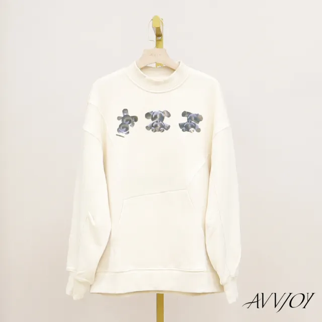 【AVVJOY 艾薇卓爾】米色立體熊印花衛衣(上衣 長袖 大學t 長袖上衣 長袖t恤 寬鬆上衣 G52327-2121)
