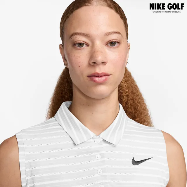 【NIKE GOLF】女款 Nike Victory DriFIT無袖條紋高爾夫球衫(白色/黑色)