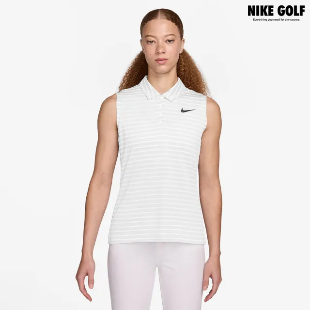 【NIKE GOLF】女款 Nike Victory DriFIT無袖條紋高爾夫球衫(白色/黑色)