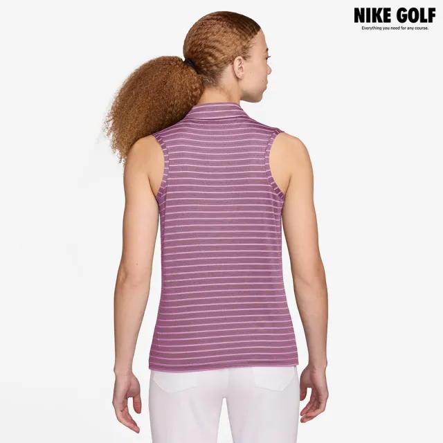 【NIKE GOLF】女款 Nike Victory DriFIT無袖條紋高爾夫球衫(梅子灰色/粉色)