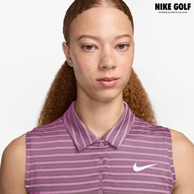 【NIKE GOLF】女款 Nike Victory DriFIT無袖條紋高爾夫球衫(梅子灰色/粉色)