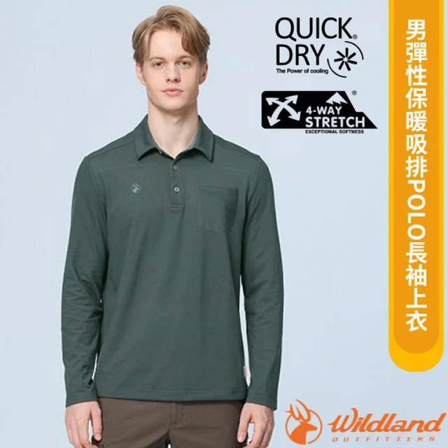 Wildland 荒野 男彈性保暖吸排POLO長袖上衣.POLO衫.運動休閒衫(0B22620-150 灰濛綠)