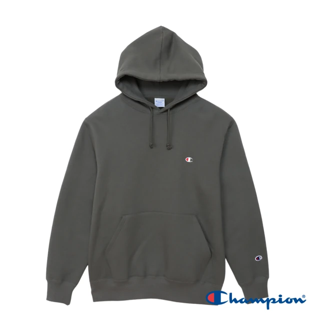 Champion 官方直營-BASIC 經典刺繡C標拉絨連帽TEE/休閒TEE-男(深灰色)