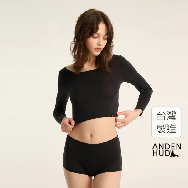 Anden Hud 上衣_火山岩能量系列．大U領正反兩穿短版長袖上衣(黑色)