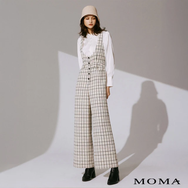 MOMA 格紋小香風連身褲(白色)