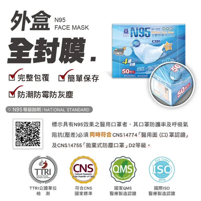 【藍鷹牌】N95石墨烯 3D立體型2-4歲幼幼醫用口罩 50片x4盒