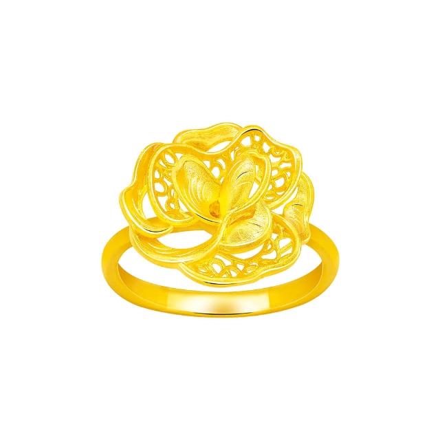 【Just Gold 鎮金店】金綻牡丹-細版 黃金戒指