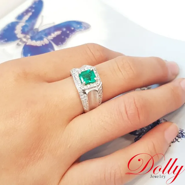【DOLLY】14K金 天然哥倫比亞祖母綠1克拉鑽石男戒-002 高級訂製珠寶 奢華質感 浪漫送禮