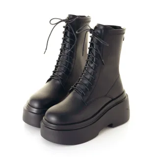 【amai】時尚百搭綁帶輕量厚底中筒靴 短靴 中筒靴 厚底靴 切爾西靴 厚底 英倫風 大尺碼 GB837BK(黑色)