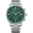 【CITIZEN 星辰】Chronograph 亞洲限定 光動能碼錶計時腕錶-銀綠(CA0840-87X)
