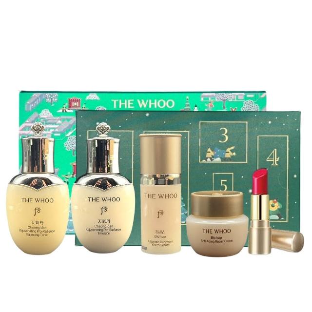【WHOO 后】天氣丹重生秘貼聖誕節倒數套盒(國際航空限量版 天氣丹水乳+重生秘帖+光澤霜+潤色護唇膏)
