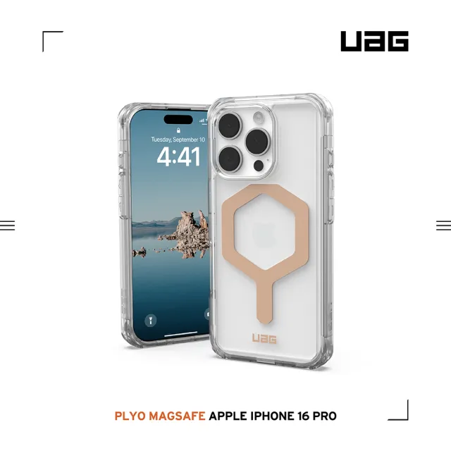 【UAG】iPhone 16 Pro 磁吸耐衝擊全透保護殼-極透明（金圈）(支援MagSafe無線充電)