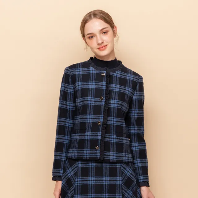 【perng yuh 芃諭名品】歐風典約 荷葉飾 格紋 羊毛外套(2024 AW Collection｜3C秋冬新品上市)