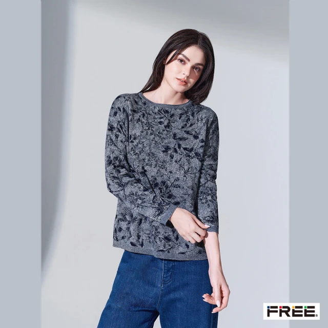 FREEFREE INDIGO有機棉葉紋側開衩針織衫(丈青/深紫)