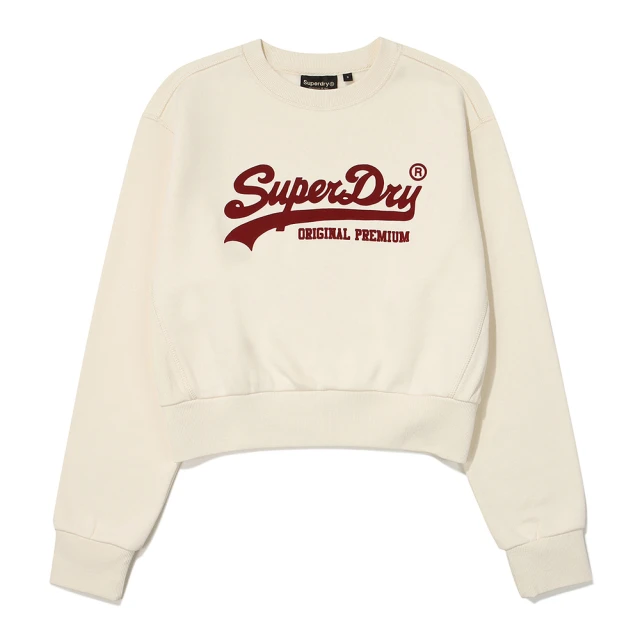 Superdry 韓版 女款 短版 大學T 圓領套頭衫 Vintage Logo(象牙白)