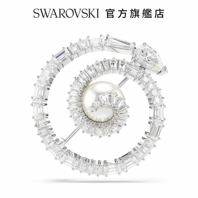 SWAROVSKI 施華洛世奇 Snake 胸針 水晶珍珠 混合式切割 蛇年 白色 鍍白金色(愛就在身邊 情人節禮物)