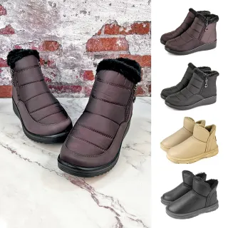 【Pretty】雪靴 靴子 短靴 防潑水 內刷毛 拉鍊 小坡跟 厚底(4色)