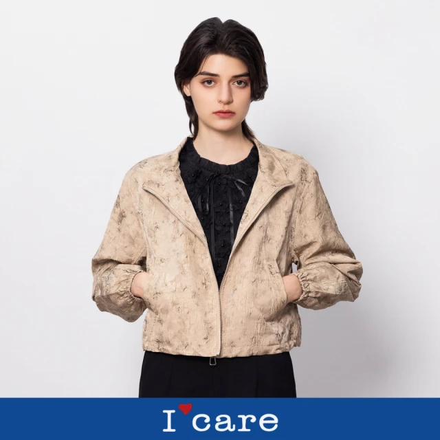 I’Care 現貨-雲彩壓紋紋理短版抽繩夾克（M-L）｜女外套 女夾克(510-11367)