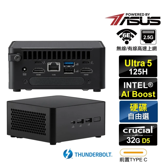 ASUS 華碩 NUC i5十四核{不死鳥R1EZ} 迷你電腦準系統(Ultra 5 125H/32G)