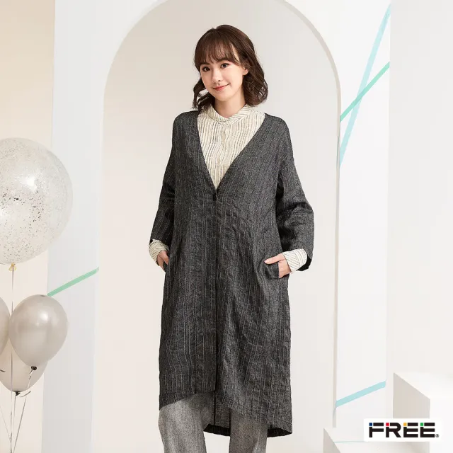 【FREE】有機棉直條紋平塔克長襯衫(胚白)