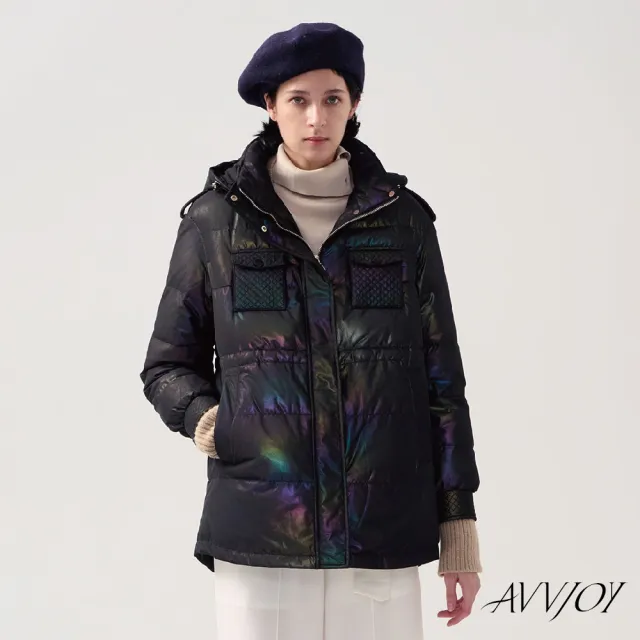 【AVVJOY 艾薇卓爾】亮澤中長版羽絨外套(外套 大衣 麵包服 連帽外套 羽絨外套 長版羽絨外套 CLA0414OW)