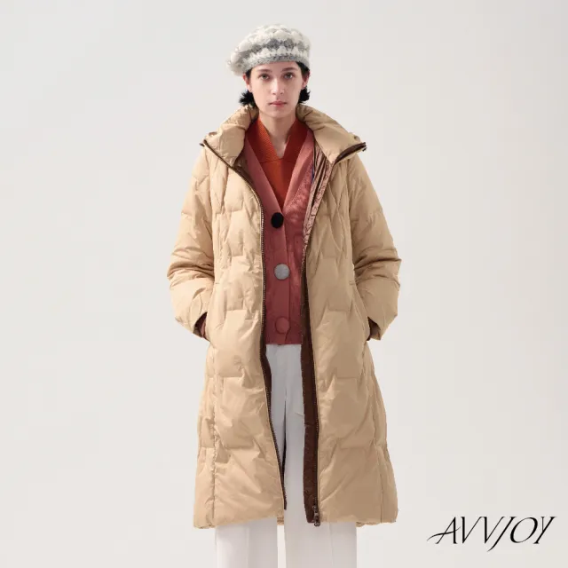 【AVVJOY 艾薇卓爾】長版菱格羽絨外套(外套 大衣 麵包服  連帽外套 羽絨外套 長版羽絨外套 CLA0405OW)