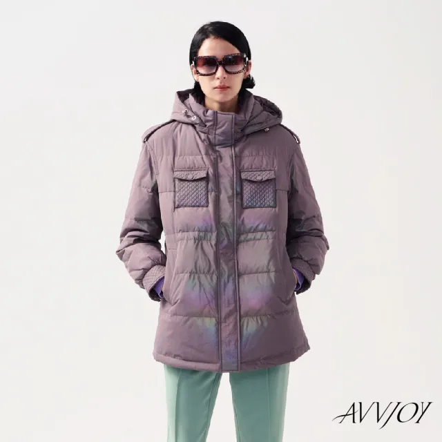 【AVVJOY 艾薇卓爾】亮澤中長版羽絨外套(外套 大衣 麵包服 連帽外套 羽絨外套 長版羽絨外套 CLA0414OW)
