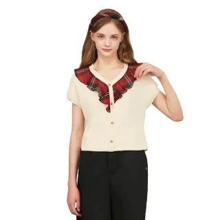 【SCOTTISH HOUSE】荷葉假開襟短袖線衫-淺灰色/卡其色 CHUB1405