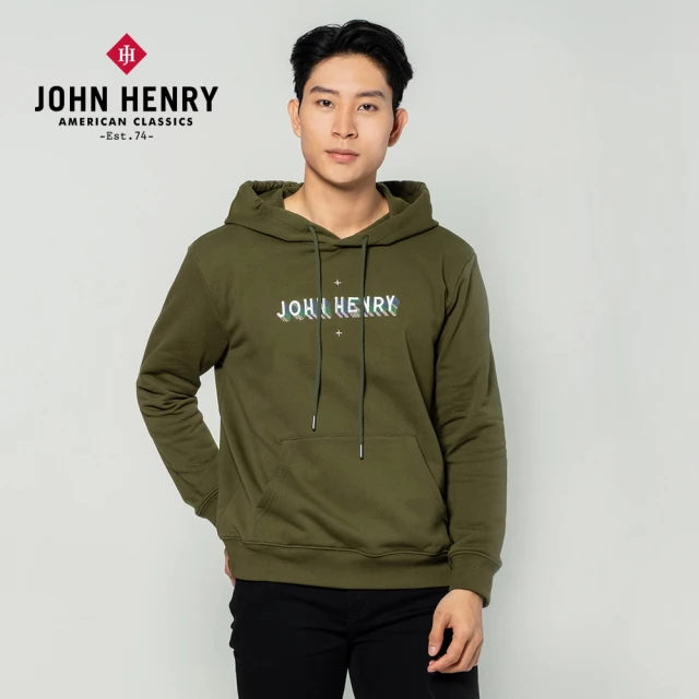 JOHN HENRY 彩色刺繡口袋連帽T恤-綠色