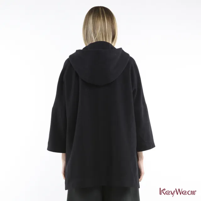 【KeyWear 奇威名品】羊毛亮銀金屬拉鍊連帽外套
