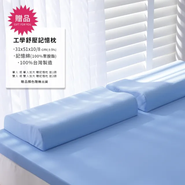 【House Door 好適家居】全新升級抗塌陷 抗菌床包套10cm厚藍晶靈記憶床墊(單大3.5尺 贈工學枕-壓縮包裝款)