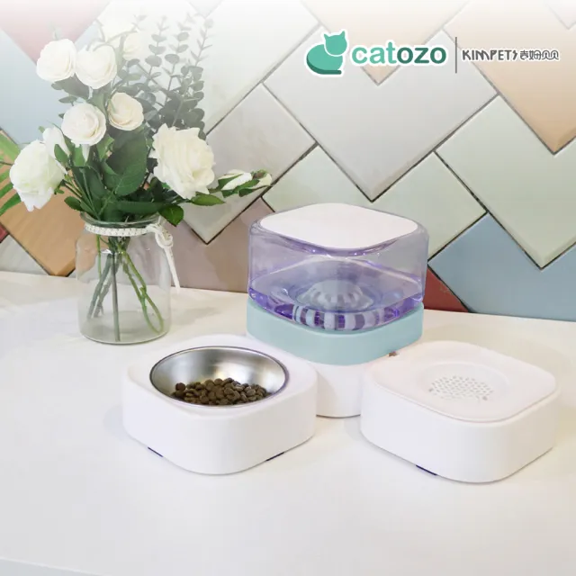 【catozo】Kimpets 自動出水寵物餵食餵水碗(可以靠牆一字型靠牆放 也可以調整飼料碗放置於角落哦!!)