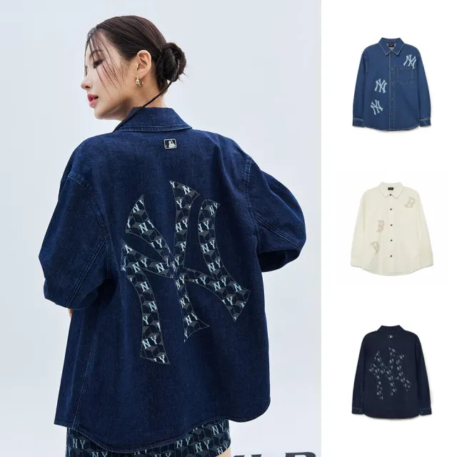 【MLB】牛仔丹寧襯衫 CUBE MONOGRAM系列 紅襪/洋基隊(3ADRB0334/3ADRM0434-三款任選)